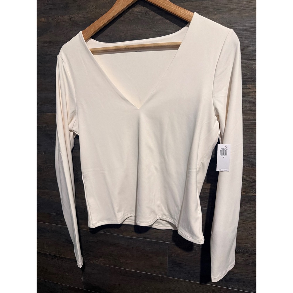 Old Navy Womens Cream V-Neck Long Sleeve Top Size L 512357-02-1